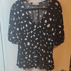 Beacon Black and White Puff Sleeve Wrap Blouse
